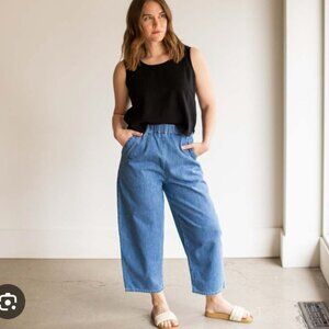 Micaela Greg Barrel pant in mid blue
